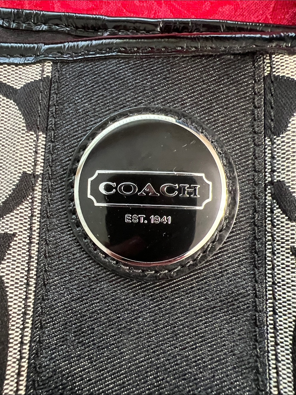 Coach F13533 Signature Jacquard Tote Black Gray Leather Trim Kisslock Bag - Picture 2 of 14